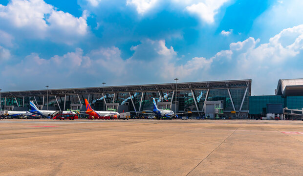 November: 01,2025. Image of Different Companies Aeroplane parking in the Airport at Chennai, India.