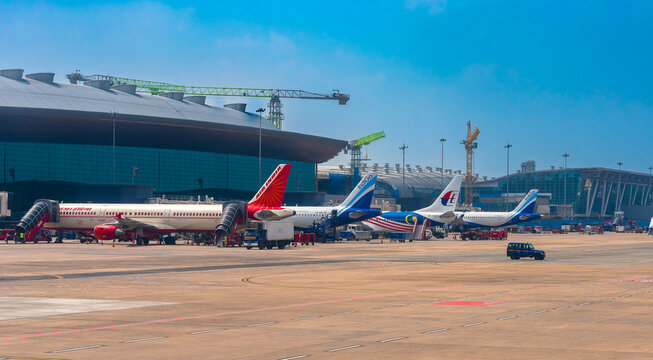 November: 01,2025. Image of Different Companies Aeroplane parking in the Airport at Chennai, India.
