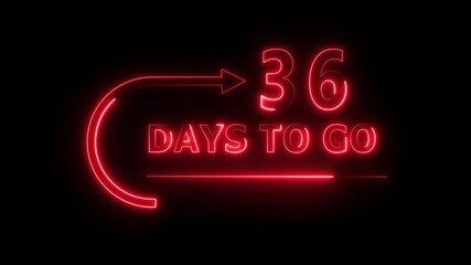 Neon 36 days animation. Neon text number animation. Neon count day number.