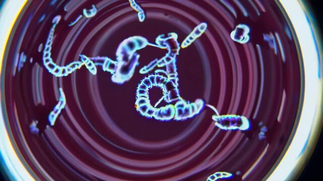 Xenobots self assembling and interacting under a microscope, illustrating living robots and synthetic biology breakthroughs in regenerative medicine, bioengineering and future tech