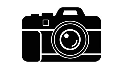 Black silhouette of a classic camera with a prominent lens, representing photography and visual media.