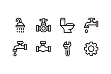 Faucet, toilet, and shower icons for home maintenance platforms and instructional graphics