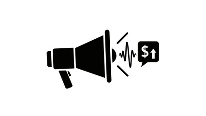 Megaphone broadcasting sound waves with a dollar sign and upward arrow indicating financial growth.