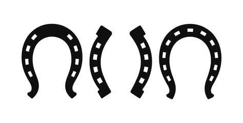 Collection of black horseshoe vector silhouettes on a white background