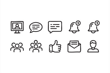 Communication icons with chat bubbles, alerts, email, and user groups for social UI