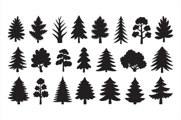 Fototapeta premium Evergreen and deciduous tree icons in bold solid style