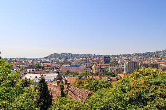 Budapest, Hungary. View of the Pest side of Budapest from a relatively high point on the Buda side. - Powered by Adobe
