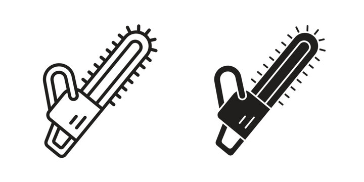 Chainsaw icons symbol, logo illustration. Vector graphics set