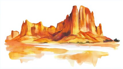 Tassili n&rsquo;Ajjer National Park. Tassili n&rsquo;Ajjer National Park hand drawn watercolor illustration on white background