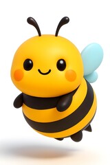 Adorable Chubby Cartoon Bee Mascot Character Smiling with Cute Cheeks, 3D Render Illustration