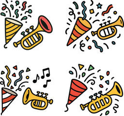 Vector seamless pattern with Christmas gifts and festive icon set