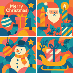funny cartoon christmas mosaic icon set illustration
