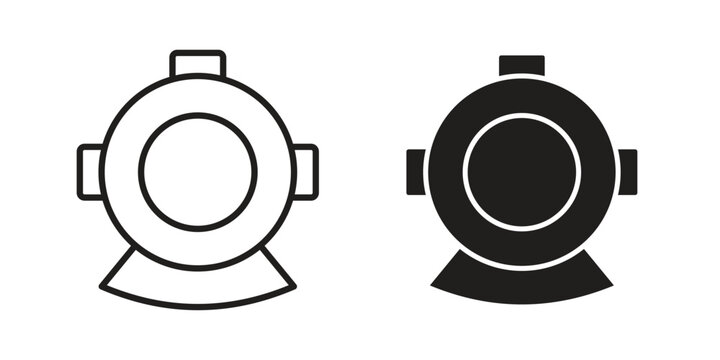 Diving helmet icons symbol, logo illustration. Vector graphics set