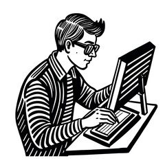 Man drawing on computer silhouette