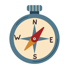 Vector illustration of a compass in flat style, isolated on a white background. The minimalist design is perfect for tourism, travel, hiking, and outdoor activities