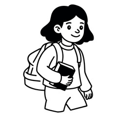Young girl with backpack silhouette