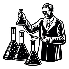 Scientist pouring liquid silhouette