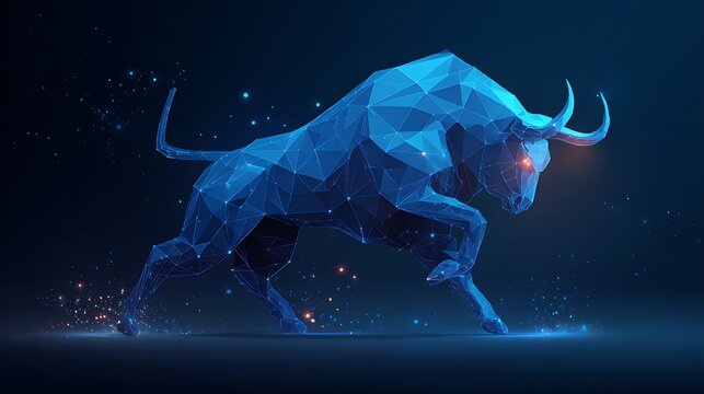 Low Poly Blue Bull Silhouette with Digital Network stock e35284b8 Photo