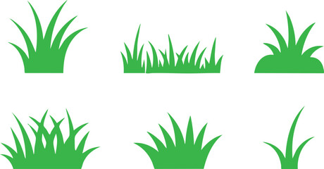 Grass Silhouettes or Green Tuft Vector Set, Grass Silhouettes Vector Set, Green Tuft Vector Illustrations, Various Grass Patches Icons, Cartoon Grass Clumps Collection.