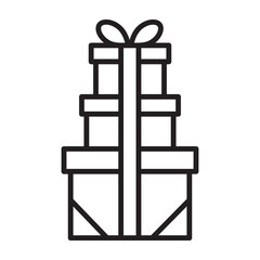 Christmas stacked gift boxes line icon with editable stroke. Minimal festive vector for holiday design, cards, web, print, New Year projects, sales and winter celebrations.