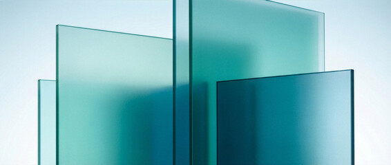 Abstract Frosted Glass Panels with Teal and Blue Gradient Colors