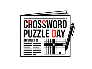 Minimalist Crossword Puzzle Day Illustration Featuring Newspaper and Pen for December Twenty-First