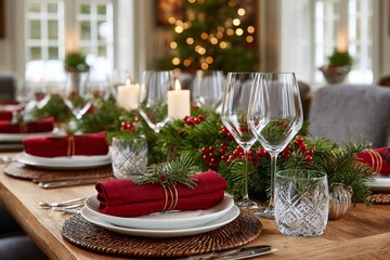 Fototapeta premium Festive dining table set for welcoming holiday guests