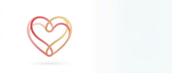 Stylized heart shape made of intertwining gold and pink ribbons. Abstract love symbol on white background. Valentine's Day banner with copy space for text