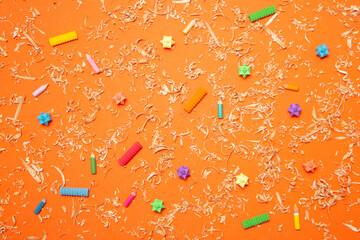 Children's, knitted, orange background