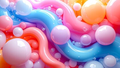 Abstract art Curvy tubes and spheres in pastel hues create a bubbly, playful composition with light and shadow