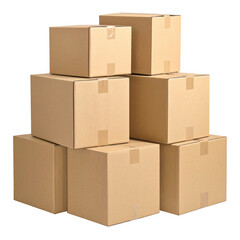 Stack of cardboard boxes isolated on transparent background.
