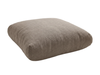 Plush textured linen sofa cushion in soft taupe with subtle slub weave and rounded corners isolated on transparent background, PNG
