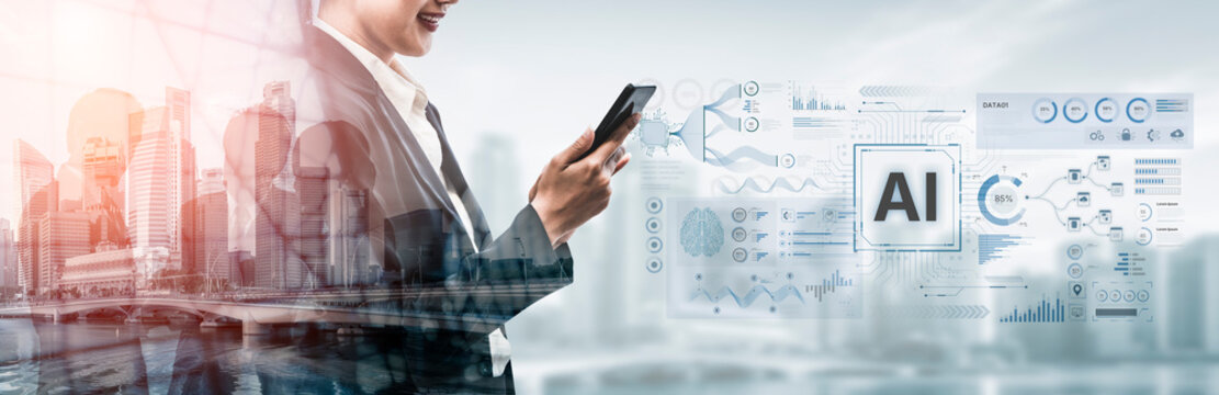 A futuristic AI dashboard for business intelligence. This platform showcases advanced data analytics, processing complex information into visual charts and graphs for strategic insights. Fermion - Powered by Adobe