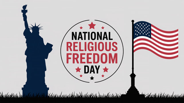 Celebrate national religious freedom day with the statue of liberty and american flag