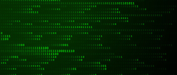 Green Matrix Glitch Code. Abstract Binary Software Programming Code Background. Binary Digits Matrix. Digital Data Cyber Security Technology Concept. Vector Illustration. © ec0de