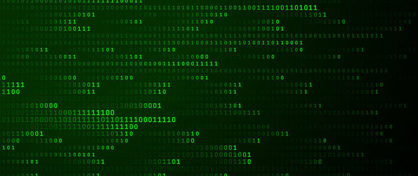 Green Matrix Glitch Code. Abstract Binary Software Programming Code Background. Binary Digits Matrix. Digital Data Cyber Security Technology Concept. Vector Illustration.