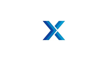 Abstract blue letter X, created with two overlapping shapes, on white background. Minimalist design
