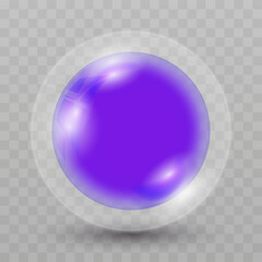 Purple Glossy Bubble with Transparent Outer Sphere – Realistic 3D Soap Bubble Effect on Transparent Background Vector Illustration