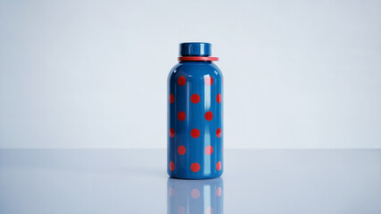 Blue Reusable Water Bottle with Red Polka Dots