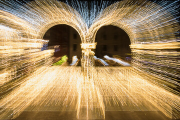 abstract background with blurred night blue and gold lights