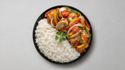 Colorful Chicken Stir Fry with Steamed Rice