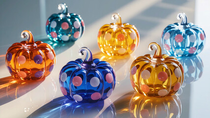 Colorful Decorative Glass Pumpkins with Polka Dots