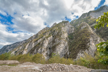 Landscape with mountains and blue cloudy sky. Mountains of Montenegro
