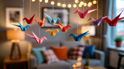Colorful Origami Birds Hanging Home Decoration