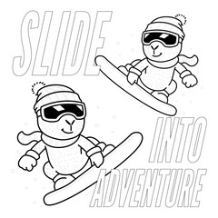 Capybara Snowboarding Coloring Page Quote