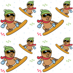 Capybara Snowboard Seamless Pattern White