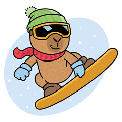 Capybara Snowboarding Character Green Hat