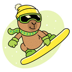 Capybara Snowboarding Character Yellow Hat
