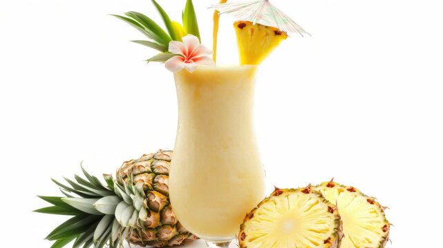 Video A glass of refreshing pineapple drink with a slice of pineapple as garnish