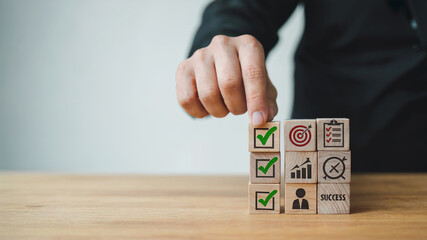 Goal Achievement Success Concept with Checklist and Strategy Blocks